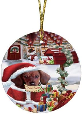 Let It Snow Dachshund Dog Round Flat Ornament - Pet Decorative Hanging Ornaments for Christmas X-mas Tree Decorations - 2.75" Round Ceramic Christmas Ornament POR1489