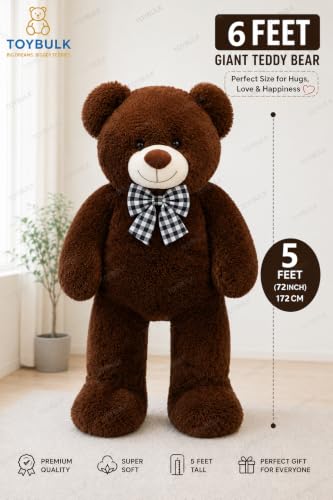 Image of 6 Feet Chocolate Teddy Bear Original 20 mm Dull Chocolate Fur (72 Inches) Giant Soft Plush Toy | Premium Stuffed Teddy Bear for Kids, Girls, Boys & Loved Ones