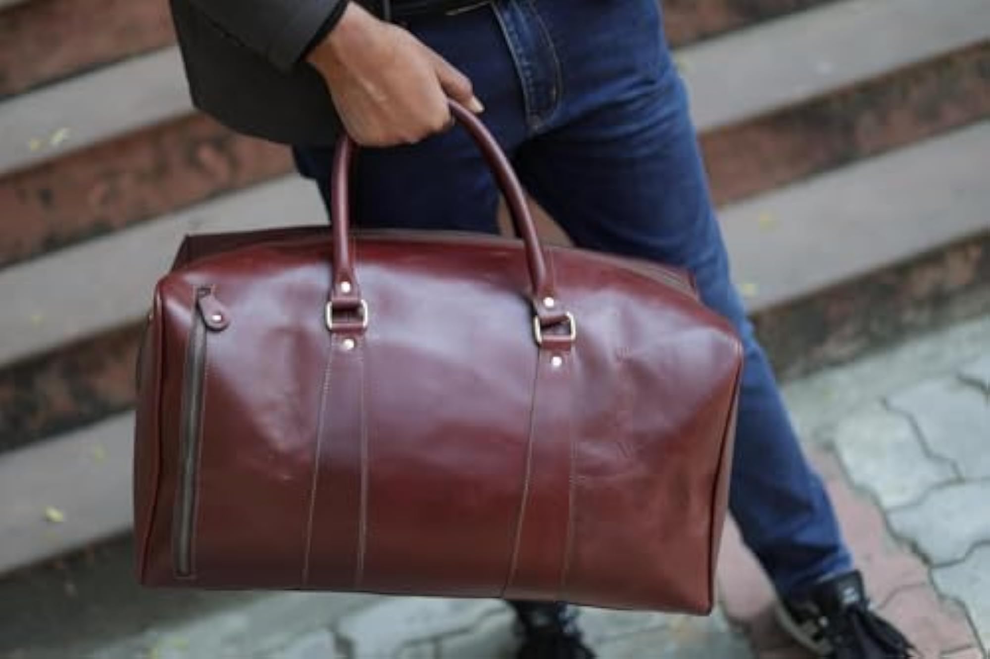 Leather Travel Duffel Weekender Bag, 20 Inch