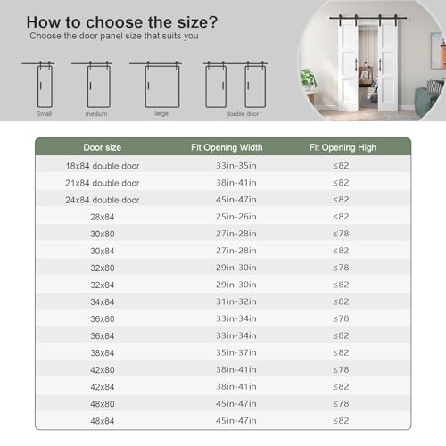 Image of Fredbeck Double 18x84 inch White Barn Door with 6.6FT Barn Door Hardware Kit Included,with MDF and Wood,DIY Assembly,3-Panel,36inch barn Door,Fit 33in-35in Opening