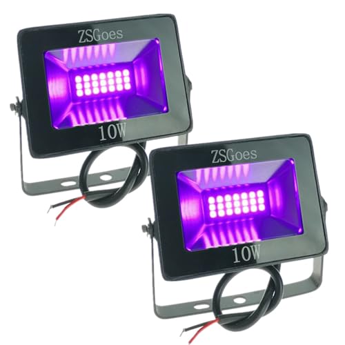 ZSGoes 2 Pack 10W UV Ultraviolet Black Light 12V 24V Low Voltage for Halloween Blacklight Party, Stage Lighting, Fluorescent Body Paint, Glow in The Dark, Fishing, UV Glue Curing, Screen Printing
