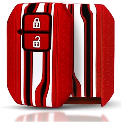 Image of KEYCEPT Tristar Key Cover for Suzuki Swift, Dzire, Ertiga, Grand Vitara, Celerio, Brezza, Fronx, Jimny, Ignis, Urban Cruiser, Rumion, Hyryder, E-Vitara (2 Button smart Key Cover, Red)