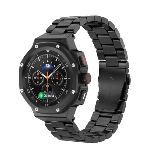 DGYSG �P�[�X �o���h�t�� Samsung Galaxy Watch 8 44mm�p �������^���t�F�C�X�J�o�[ �^�N�e�B�J���X�e�����X�X�`�[���X�g���b�v�t�� �~���^���[�v���e�N�V���� �j���p �u���b�N