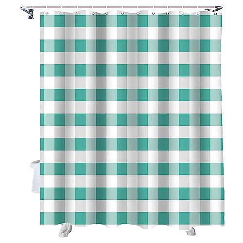 Vandarllin Rustic Green White Buffalo Check Plaid Pattern Shower Curtain, Farmhouse Shower Curtains Set with Hooks, Waterproof Fabric Bathroom Curtains Decor Home Accessories,Stall 36 X 72 Inch