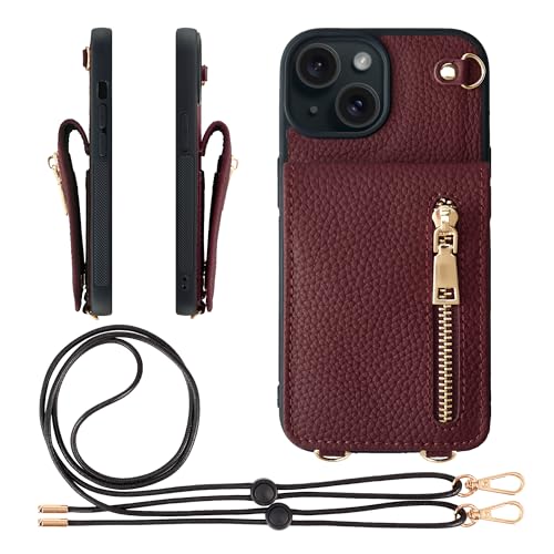 HANATORA for iPhone 15 �P�[�X �{�v �X�}�z�P�[�X �X�}�z�V�����_�[ �J�[�h�|�P�b�g �X�^���h �V�����_�[�X�g���b�v �t�� �V�������N�J�[�t���U�[ �R�C���P�[�X ���K���� ���C�� SCPGGZ-15-Wine