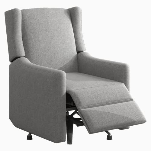 Image of Mjkone Upholstered Swivel Rocking Glider Recliner Chair, Nursery Rocker Chair with Extra Large Footrest and Wingback Backrest for Living Room, Light Grey