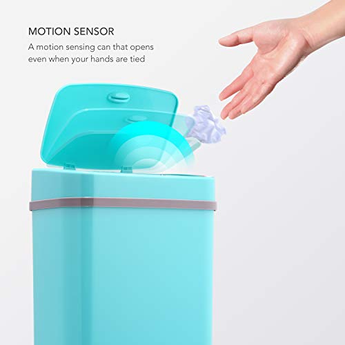 Ninestars, Teal Blue Dzt-12-5Tb Bedroom Or Bathroom Automatic Touchless Infrared Motion Sensor Trash Can, 3 Gal 12 L, Abs Plastic (Rectangular, Trashcan #TOP2