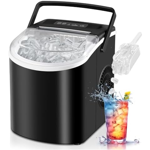 HAILANG Countertop Ice Maker, Portable Ice Machine with Handle, Self-Cleaning, 26lbs in 24Hrs, 2 Sizes Bullet Shaped Ice, 9 Ice Cubes in 6 Mins with Scoop and Basket for Home/Kitchen/Office/Bar Cover