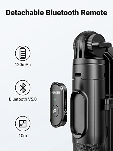UGREEN 1.5m Phone Tripod, All in One Extendable Selfie Stick Tripod Stand with Bluetooth Remote 360° Rotation for iPhone and Android Phone Selfies, Vlogging, Live Streaming