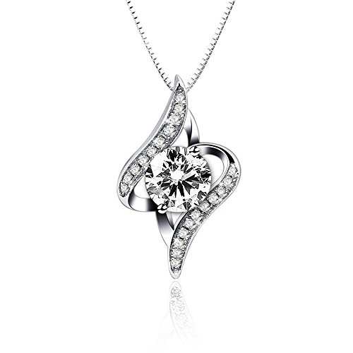 ONECK Kette Damen 925 Sterling Silber mit 5A Zikonia Kristall Anhänger 45cm Halskette Schmuck Damen exquisite Geschenk-Box(weiß)