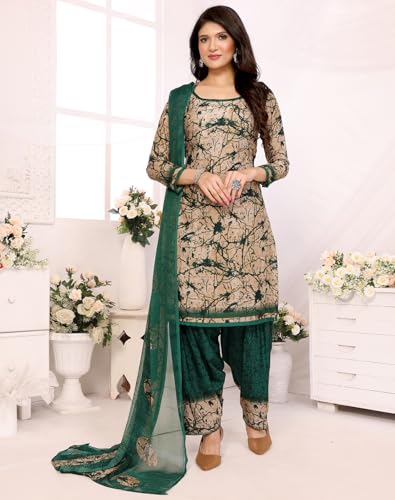 Image of Yashika Women's Crepe Printed Unstitched Dress Material & Unstitched Salwar Suit Material With Dupatta AZ-YS-P4-ADDA GREEN