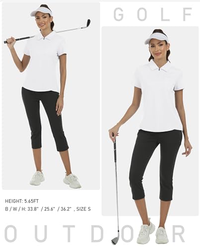 Image of MoFiz Womens Zip up Golf Polo Shirt Short Sleeve Workout Golf Top Moisture Wicking Lightweight Tennis Shirts