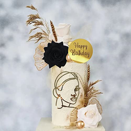 Boho Happy Birthday Cake Toppers Balls Cake Decorations With Palm Leaves Ginkgo Leaves For Birthday Party Wedding Baby Shower Boho Themed Party Supplies (Black) #TOP3