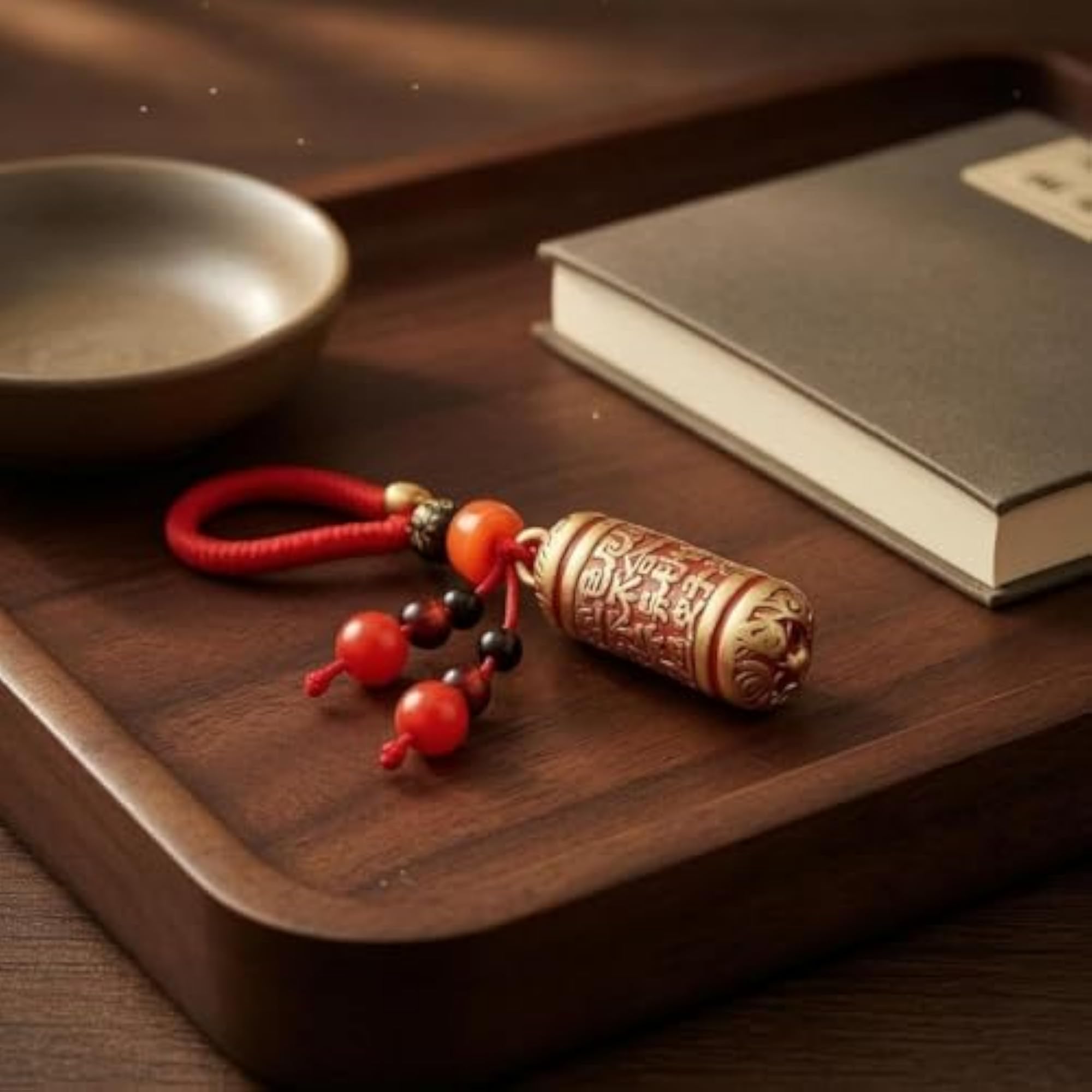 Gold-Tone Lacquered Brass Charm Bead-Like Cylindrical Charm