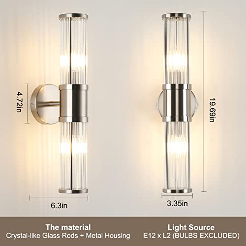 Ecobrt Brushed Nickel Bathroom Light Fixture, Industrial Up & Down Wall Vanity Sconce Indoor Farmhouse Glass Bath Vanity Light Mirror Lighting Lamps Wall Mounted E12 Socket(Without Bulbs) #TOP2