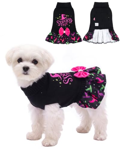 CuteBone Halloween Dog Sweater Dress with Bow for Small Medium Dogs & Cats