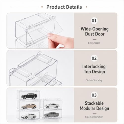 Image of 1:64 5PC Transparent Acrylic Display Case Display Box Parking Display Shelf | Modular Car Display Case, 1 /64 Diecast Hot Wheels Model Cars Storage, Display Shelf Accessory