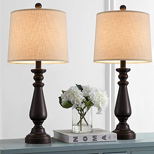 One-Day Sale: Up to 70% Off PORTRES 24.5'' Retro Style Accent Table Lamp Set of 2 for Living Room Linen Fabric Lampshade Brown Vintage Bedside Nightstand Lamps for Bedroom Kids Room Office Table Lamps