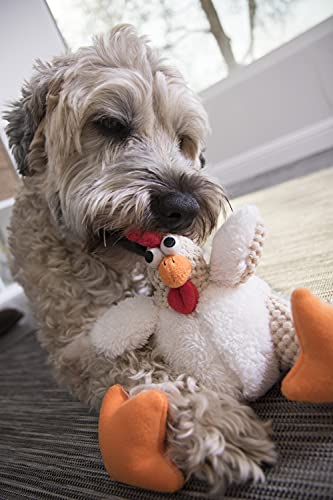 image for goDog Checkers Fat Rooster Squeaky Plush Dog Toy, Chew Guard Technolog