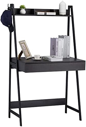 DEILALY 2 Tier Computer Desk Escritorio para Computadora Desk Shelf Study Desk with Drawer Gaming Desk Study Table W31.5 PC Small Desk Metal Frame Home Office Bedroom Studio Dormitory Appartment