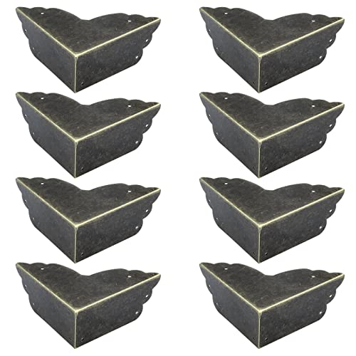 Antrader 8pcs Metal Box Corner Protector Edge Safety Bumpers Furniture Corner Guard Bronze Tone 2.8