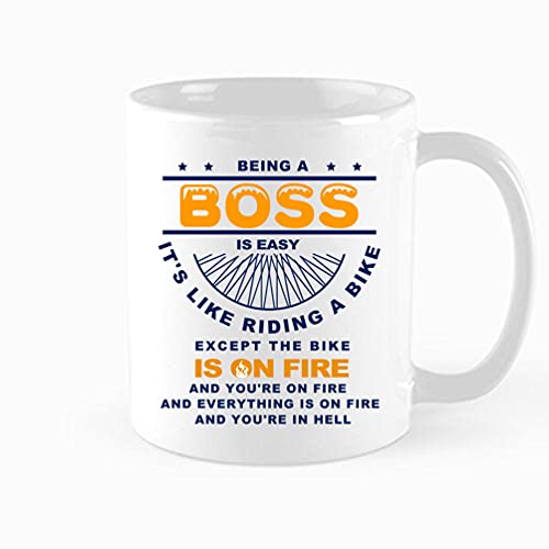 TAMDG GIFET Funny coffee Mug, Being A Boss Is Easy It's Like Riding A Bike ，Boss Coffee Mug, Birthday and Christmas Gifts for Men, Women, Colleagues, Bosses, 11 oz Novelty Mug, White