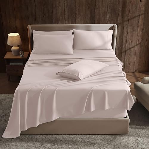 Hearth & Harbor Extra Deep Pocket Sheet Sets, Luxury Soft 6 Piece Bed Sheet Set Fits Mattress 18-24 Inches - Queen, Peach Beige