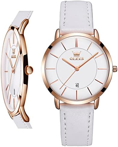 OLEVS Women Wrist Watches Ultra Thin 6.5mm Minimalist Dress Fashion Leather Strap Quartz Waterproof Date Day Slim Watches for Ladies