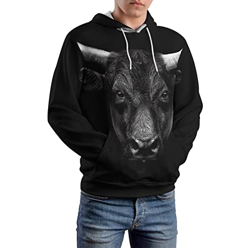 Hoodie Tête de Taureau Noir Anti-Déformation - Sweat Confort Chaud