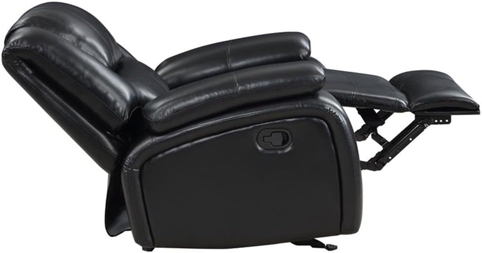 Pemberly Row Faux Leather Upholstered Glider Recliner Chair, Black, Manual Recline, 38" H x 37.75" W x 38.25" D, Plush Foam Cushions, Padded Arms, Wall Hugger, Living Room or Den Seating