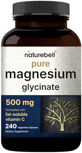 Naturebell Pure Magnesium Glycinate 500mg, 240 Veggie Capsules | 100% Chelated & Purified – 3rd Party Tested, Vegan Friendly, Non-GMO, Filler Free