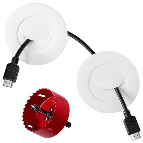 ZhiYo in-Wall Cable Management Kit for TV, White TV Cord Hider Kit, Behind Wall Cable Management for Mounted TVs, Cord Concealer Kits with 2 Wire Pass Throughs and 1 Hole Saw Drill Attachmen