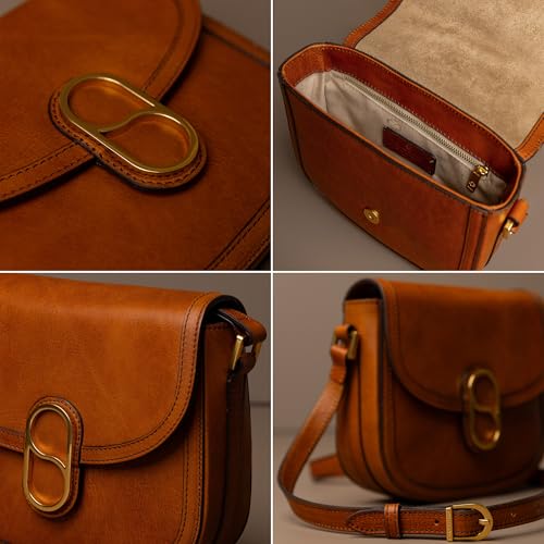 Image of Time Resistance Full-Grain Leather Crossbody Bag - Shoulder Bag with Magnetic Closure - Leather Messenger Bag for Women