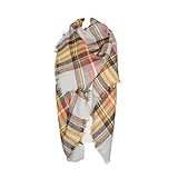 Warm Long Shawl Wraps Large Scarves Knit Cashmere Feel Plaid Triangle Scarf for Womens Grey Yellow