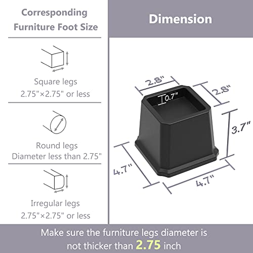 Napnapday Bed Risers 3 Inch Heavy Duty Bed Furniture Elevators, 1,500 Lbs Lifts Up Riser For Sofa And Table Set Of 4, Black #TOP1