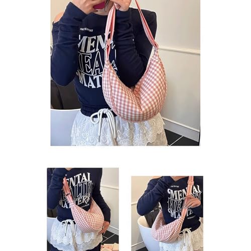 Checkered Crossbody Bag Gingham Half Moon Shoulder Bags for Women Plaid Crescent Hobo Crossbody Purse Casual Gingham Bum Bag2