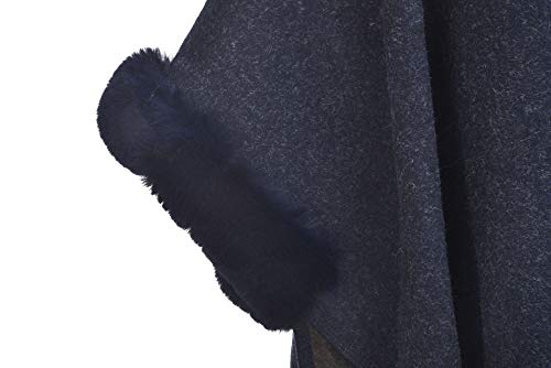 Image of ZLYC Women Winter Fashion Faux Fur Trim Layers Hooded Cardigan Warm Cape Sweater Cloak