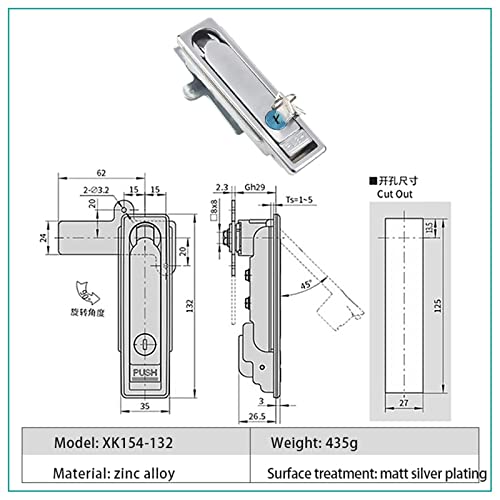 Serrure armoire électrique dos rond en zinc de 132mm pour boîtier de commande