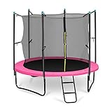SEGURO: La colchoneta de salto de polipropileno de 250 cm de diámetro está dotada de 48 muelles de acero para una experiencia de salto inolvidable, ocultos bajo un amplio acolchado azul para evitar lesiones.