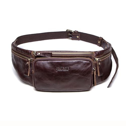 Image of Sam's Design Mens Real Leather Chestbag Zipper Small Crossbody Phone Wallet Holder Bag Waist Pouch Pack for Sport,Spring Out,Travel (Dark Brown)