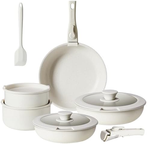 Sweetcrispy 12 pcs Nonstick Pots and Pans, Non-toxic Kitchen Cook...