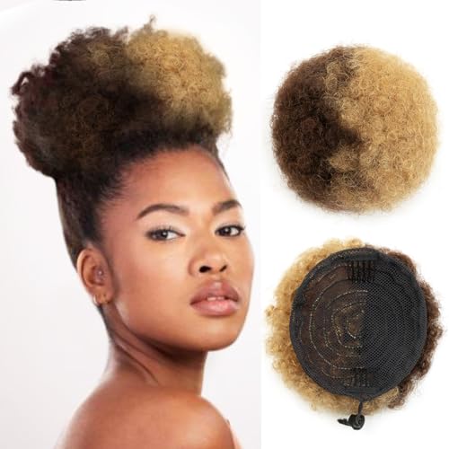 Boymia Afro Puff 6 Inch #P4-27 Half Medium Brown Half Light Blonde