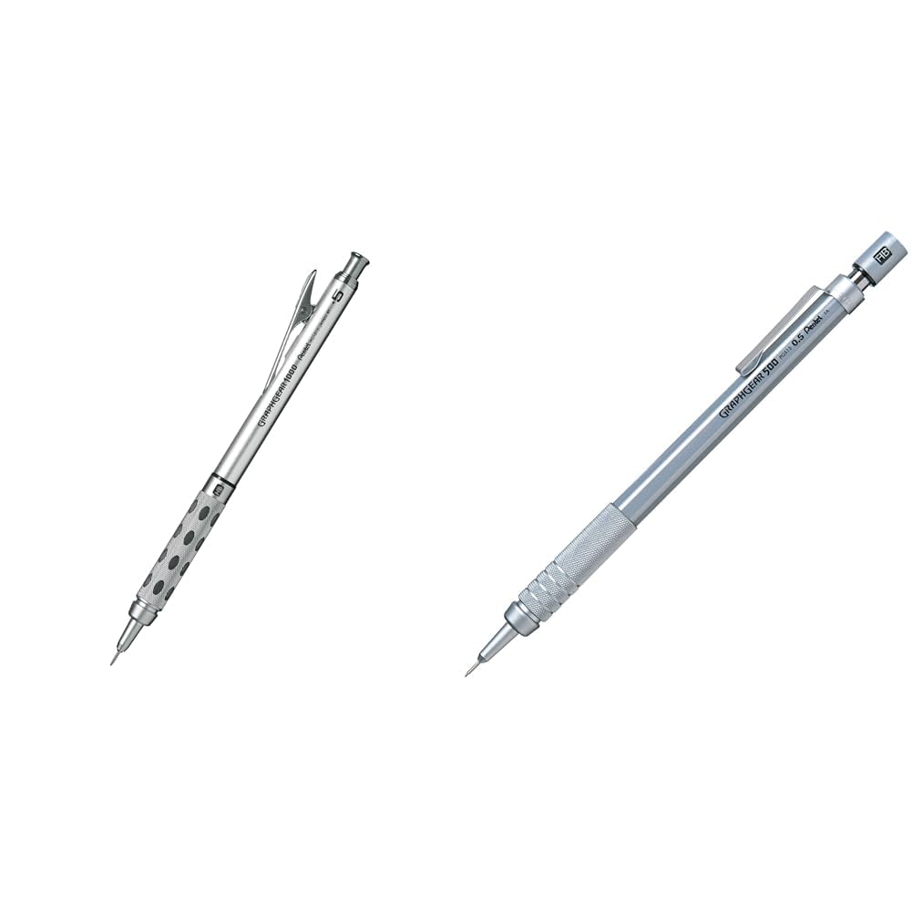 Pentel GraphGear 1000 PG1015 Mechanical Pencil, 0.02 inch (0.5 mm), Silver + Mechanical Pencil Graph Gear 500, 0.02 inch (0.5 mm) PG515 : Office Products
