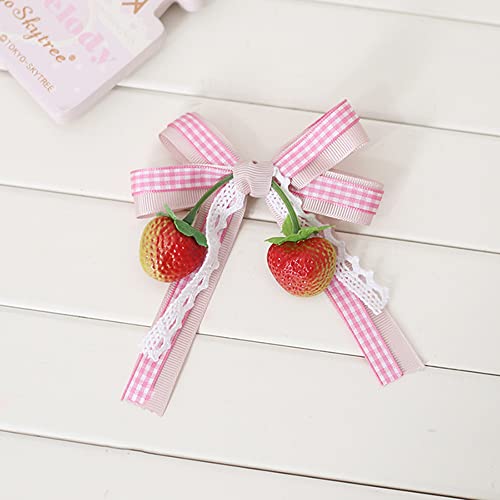 March9 Women Teen Girls Sweet Cute Strawberry Hair Bow Clips Barrettes Pink Lace Little Girl Decoration Assorted Accessories Alligator Braid Ornaments (Pink2), One Size #TOP2