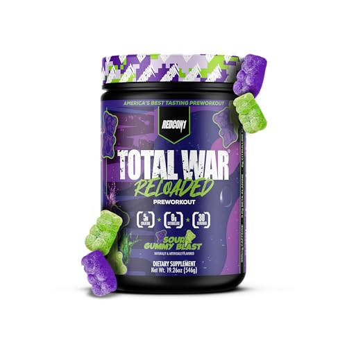 REDCON1 Total War Reloaded Pre Workout Sour Gummy Bear - Creatine Beta Alanine + L-Citrulline Malate Keto Friendly for Men & Women with 350mg of Caffeine - Fast Acting (30 Servings)