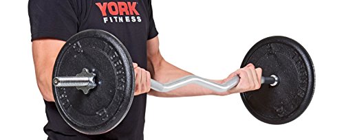 York Fitness Spinlock EZ Curl Bar - Dumbbell Bar for Weightlifting Body Building,Ideal Curl Bar for York FitnesWeight Plates,Silvers, 1 Inch - Image 2