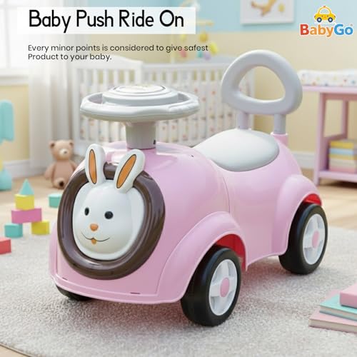 Image of BabyGo Bunny Ride-On Push Car for Toddlers with Music & Horn | Backrest & Safety Guard | Under-Seat Storage | Big Wheels | Ride-On for Kids 1-3 Years Up to 25 kg (Pink)