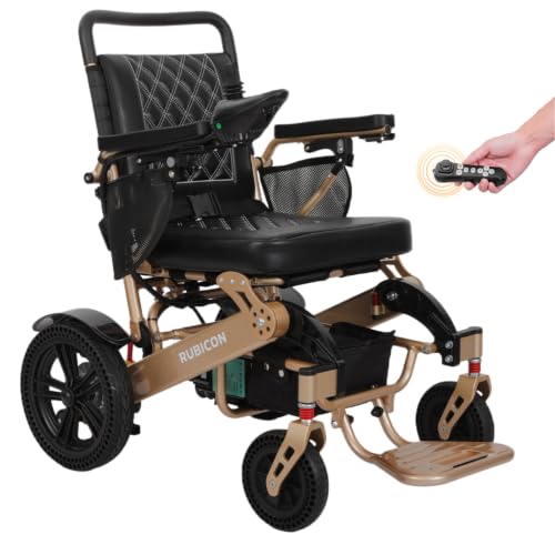 Image of Rubicon DX14 - Longest Range 30 Miles, Airline Approved Electric Wheelchair, Dual 12AH Lithium Batteries, 2x300W Motors, Leather Cushion, Foldable, Lightweight & Powerful (Bronze)