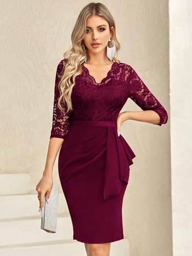 Image of Miusol Women's Retro V Neck Floral Lace Ruffle Style Cocktail Party Dress