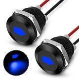 Linkstyle 2PCS 12V LED Indicator Light, 1/2' Panel Cutout Signal Indicator, Metal Signal Lamp Light with 300MM Wires, Blue